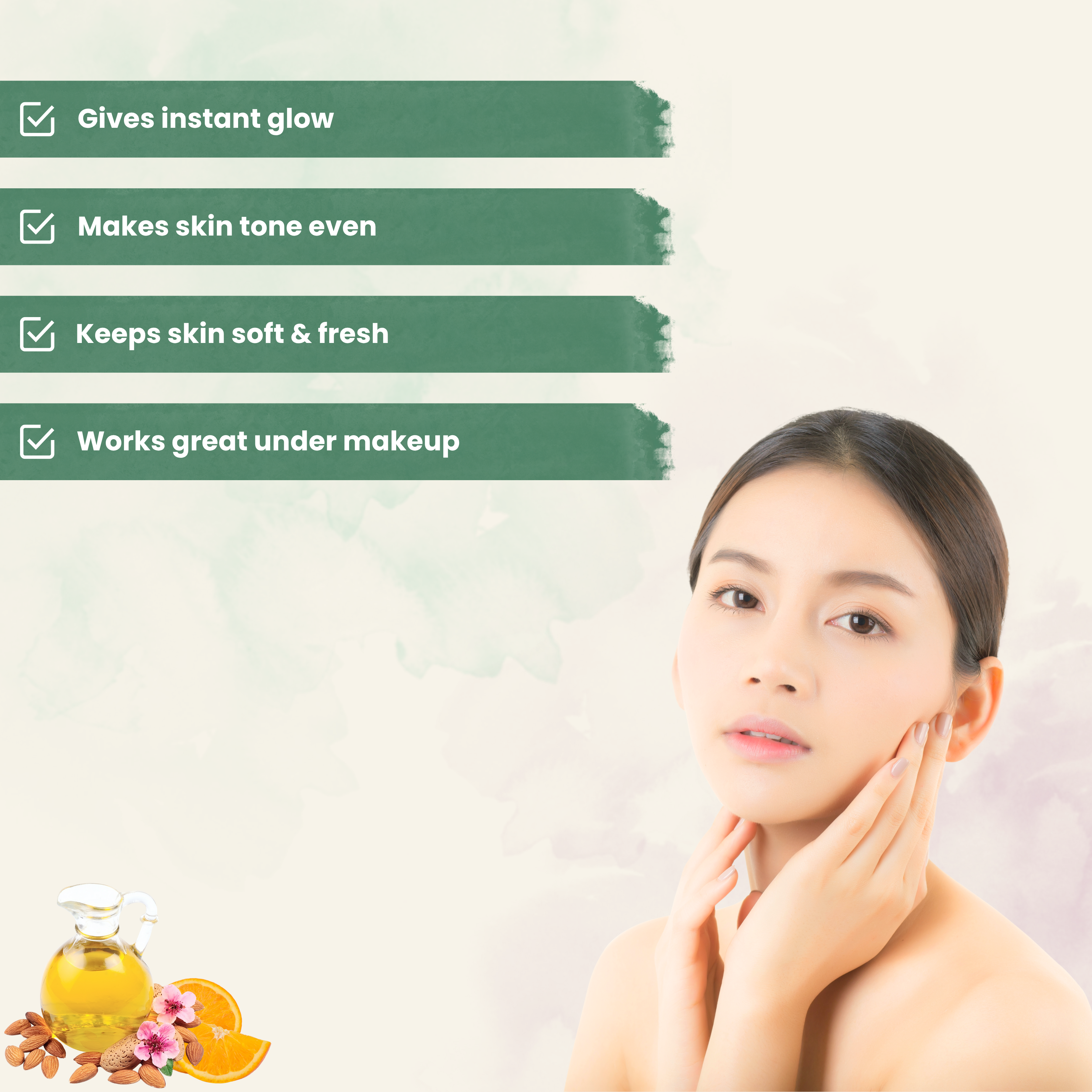 Instant Glow  Natural Glow Cream With Vitamin -C ,Almond Oil For Improves Skin  Cell Turnover