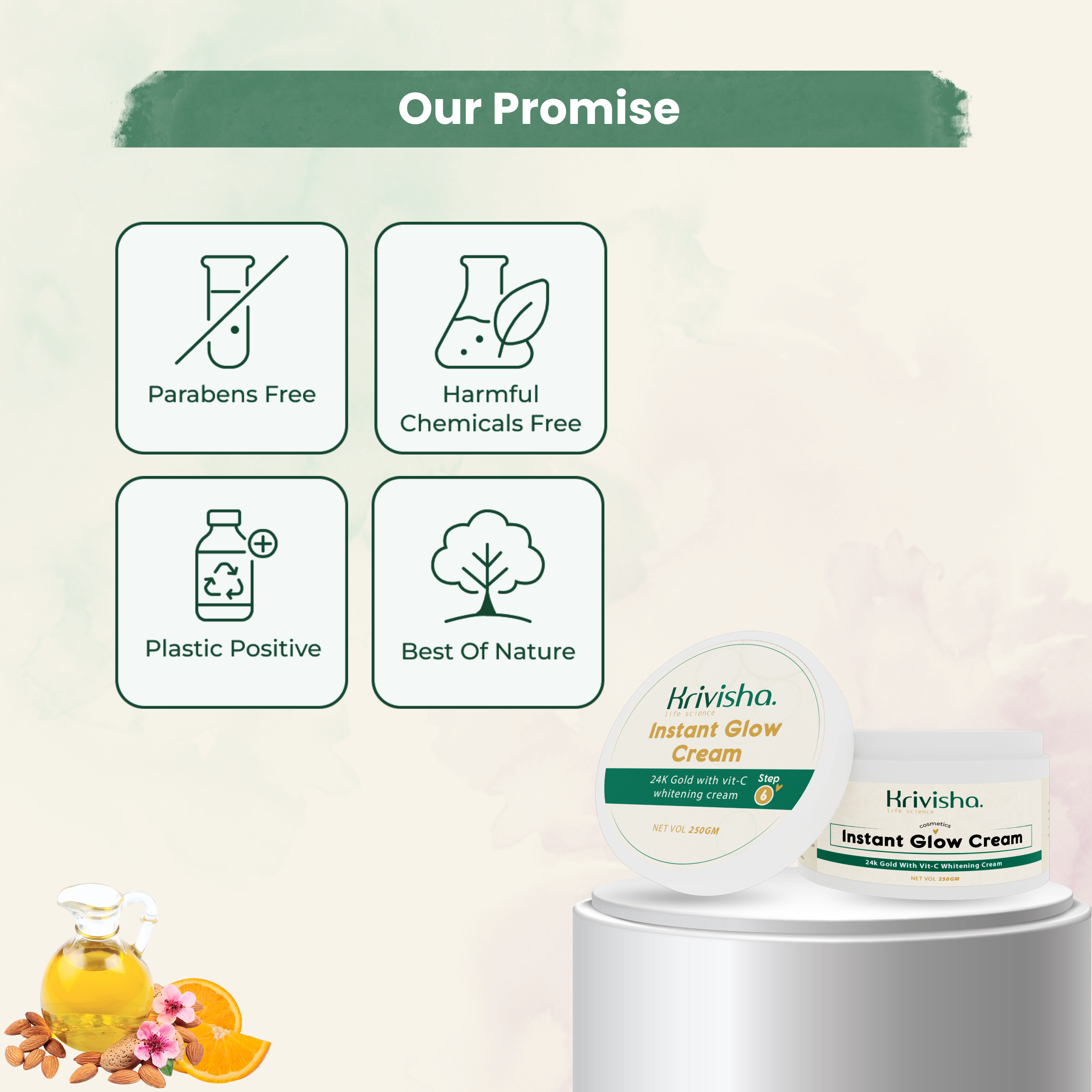 Instant Glow  Natural Glow Cream With Vitamin -C ,Almond Oil For Improves Skin  Cell Turnover