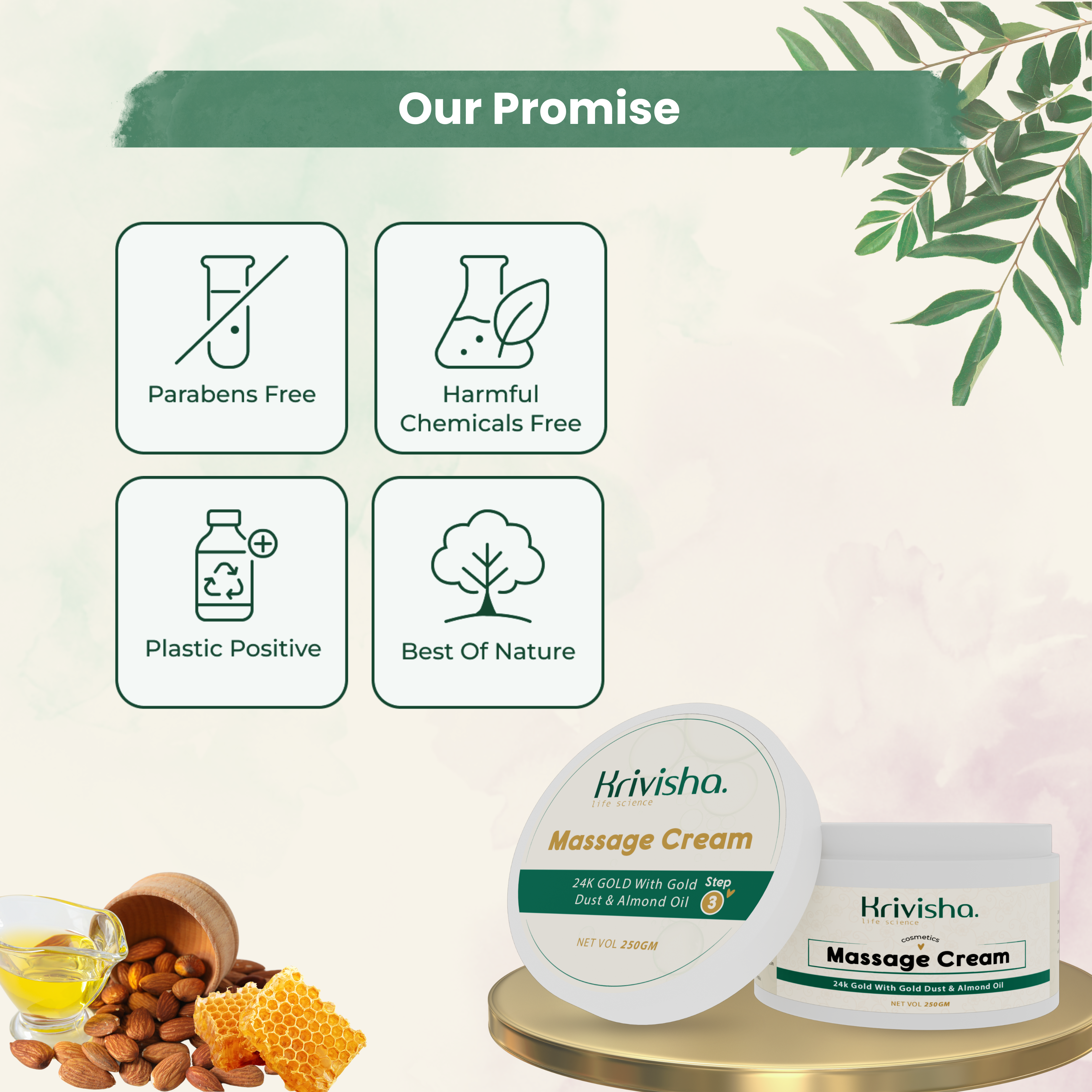 Massage Cream Skin Whitening & Brightening With Golden Dust  & Almond Oil For Moisturizer Skin