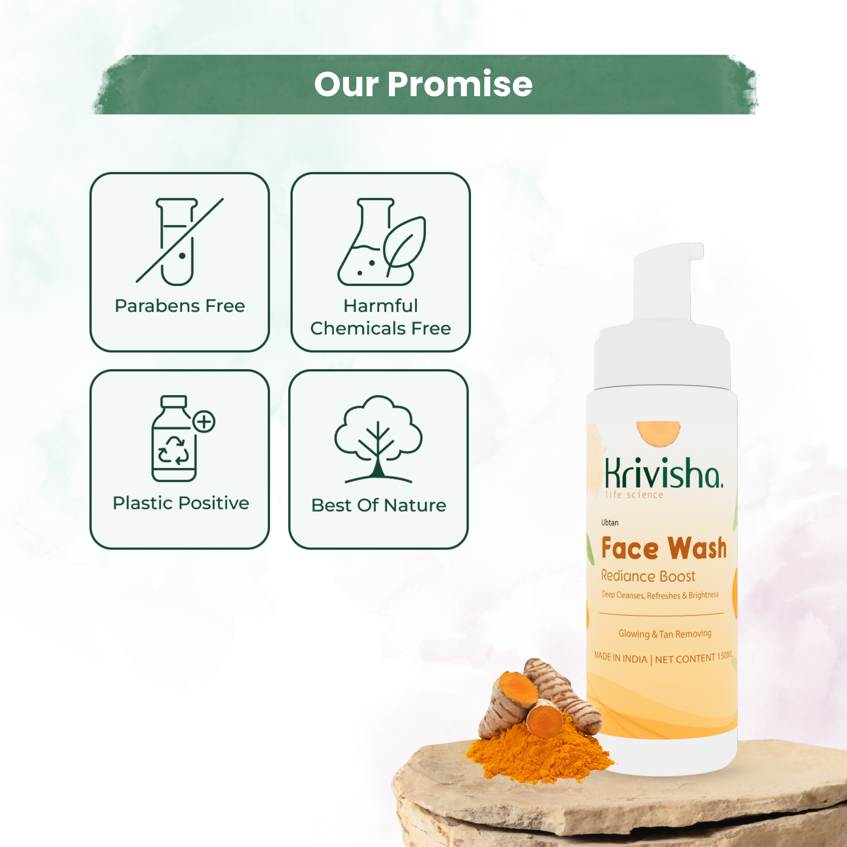 Ubatan Rediance Boost Facewash With  Neem,Tulsi, Turmeric For Ten Removing