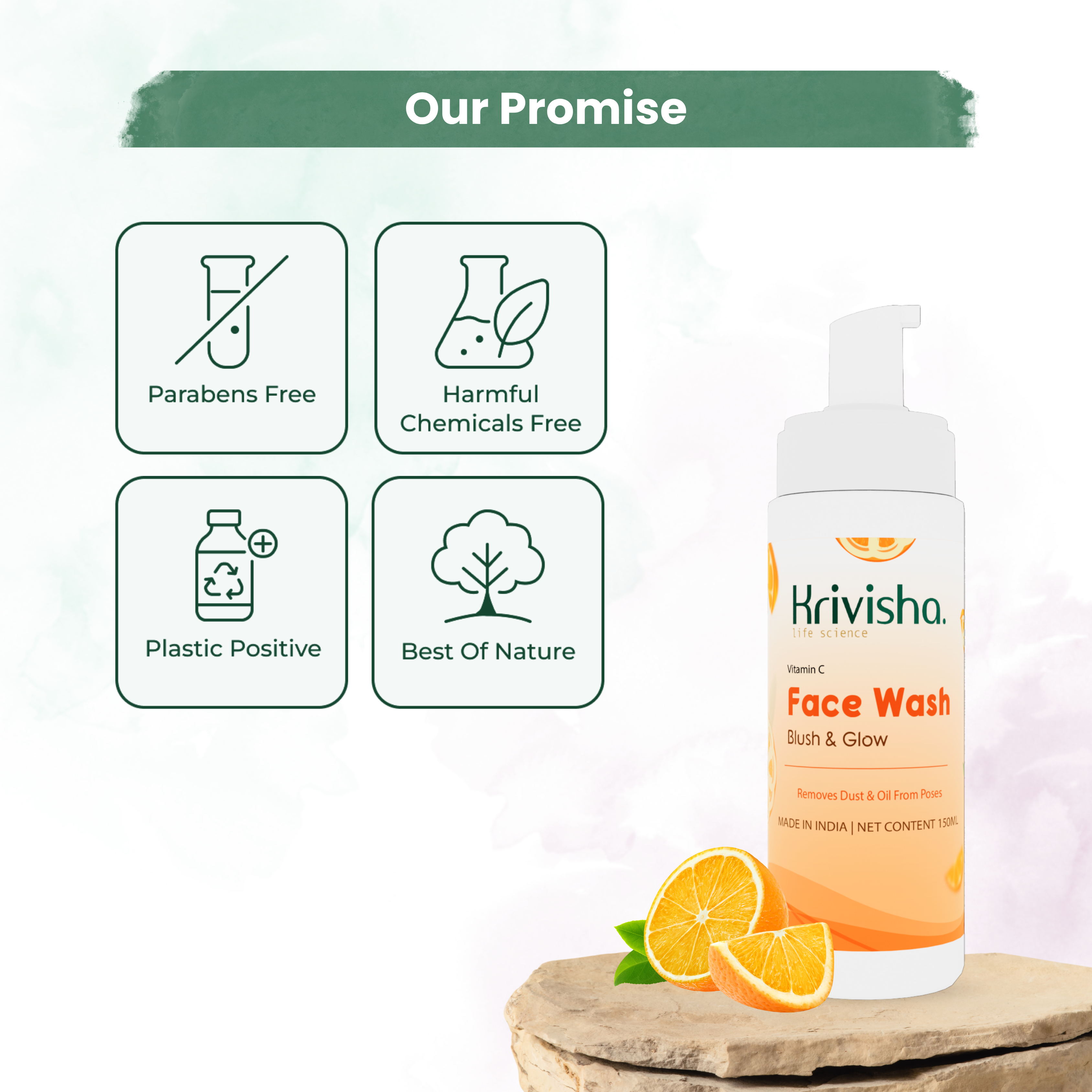 Vitamin-C blush and glow facewash with orange and manjistha for remove dust