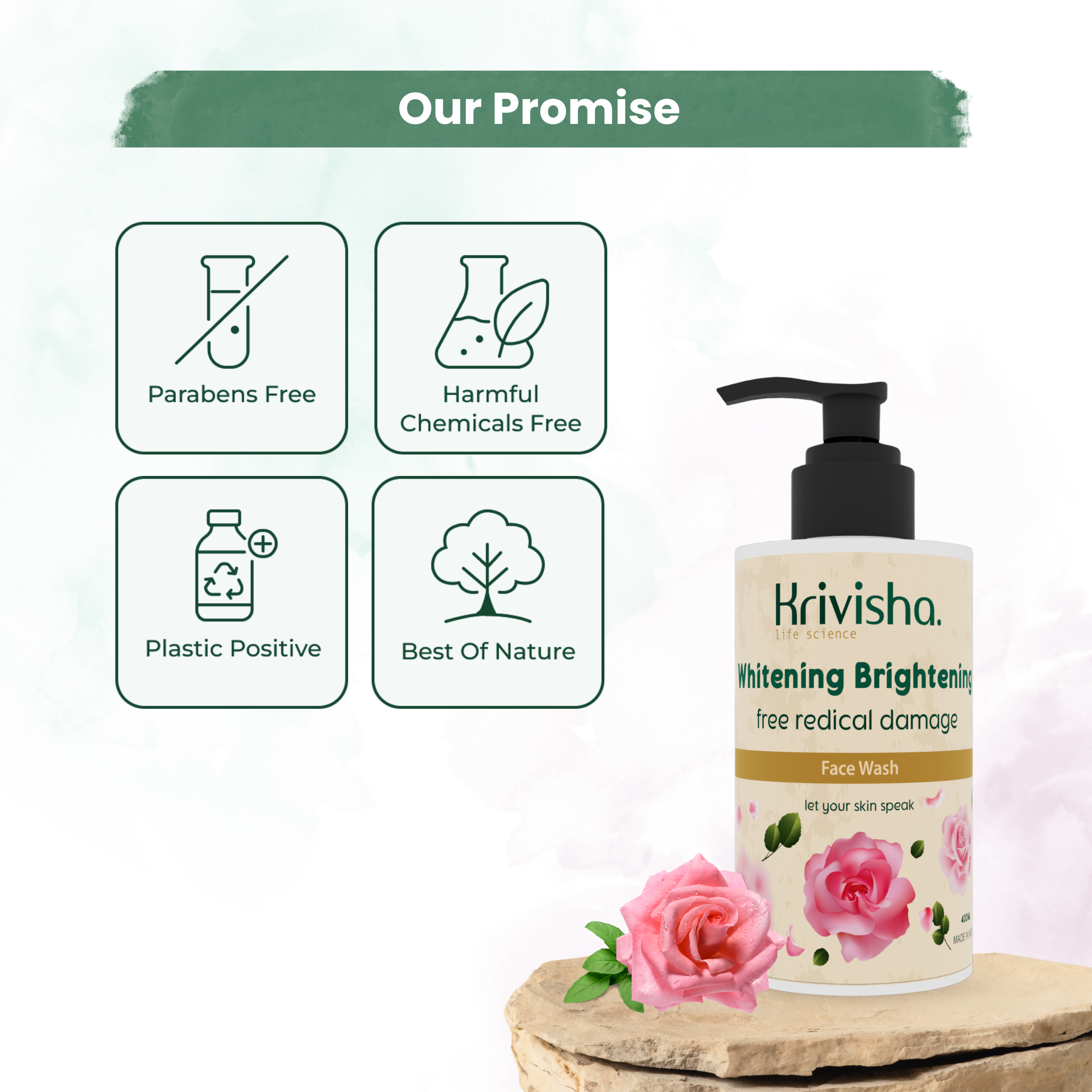 Whitening Brightening Free Redical Damag Facewash  With  Glycerine Polyquaterinium -7 & Rose For Cleanses &Purifies Skin